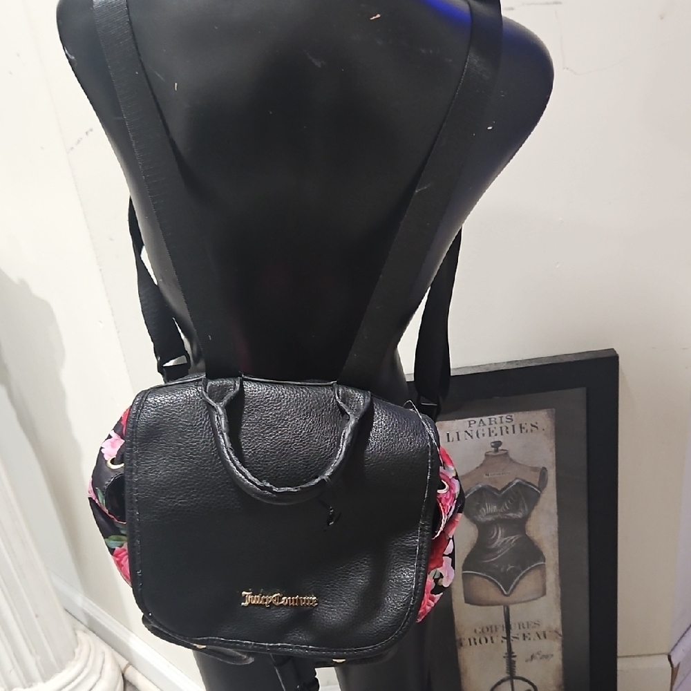 Juicy Couture Black Backpack with Pink Floral Accents